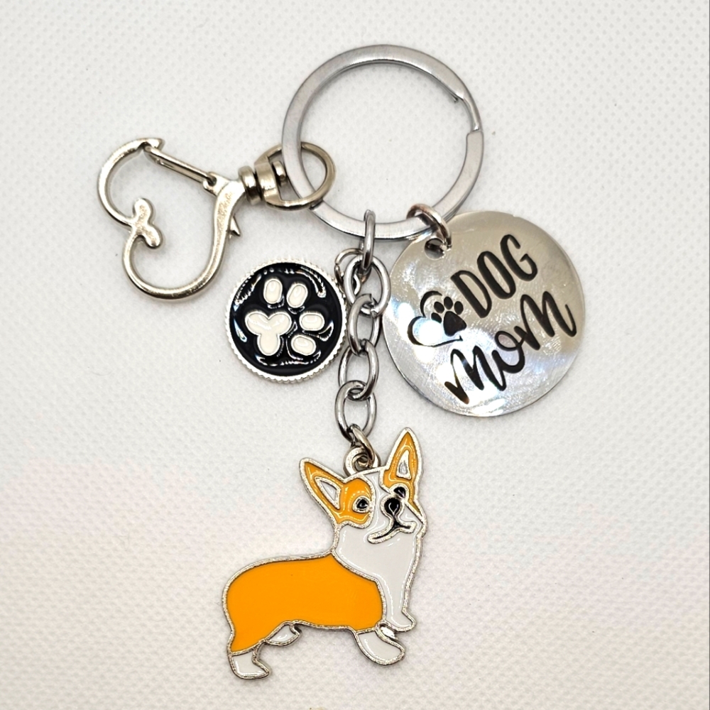 NEW! Enamel Corgi + Pawprint🐾 "Dog Mom" Keychain/Bag 🎒 Charm ~ ❤️ 🎁 🐾 🐕